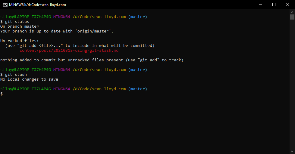 Using git stash 1 Using git stash 1