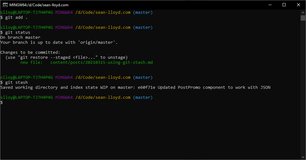 Using git stash 2 Using git stash 2