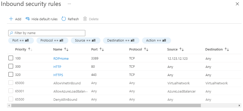 Inbound security rules