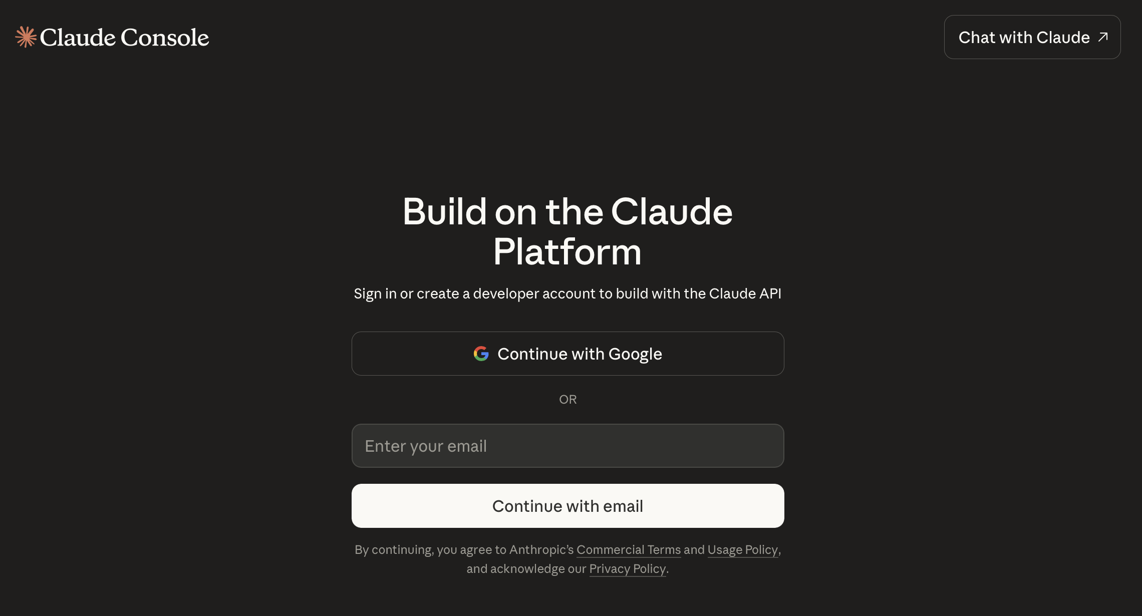 Claude Console sign-up page The Claude Console sign-up page